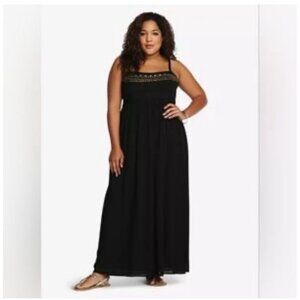 Torrid Maxi Dress Size 5 Metal Beading Smocking Back Chiffon Layer Whimsygoth